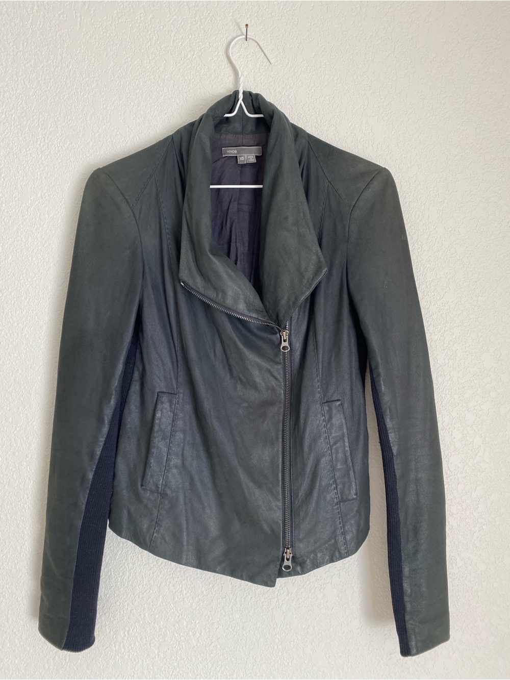 Vince Black Asymmetric Zip Leather Jacket